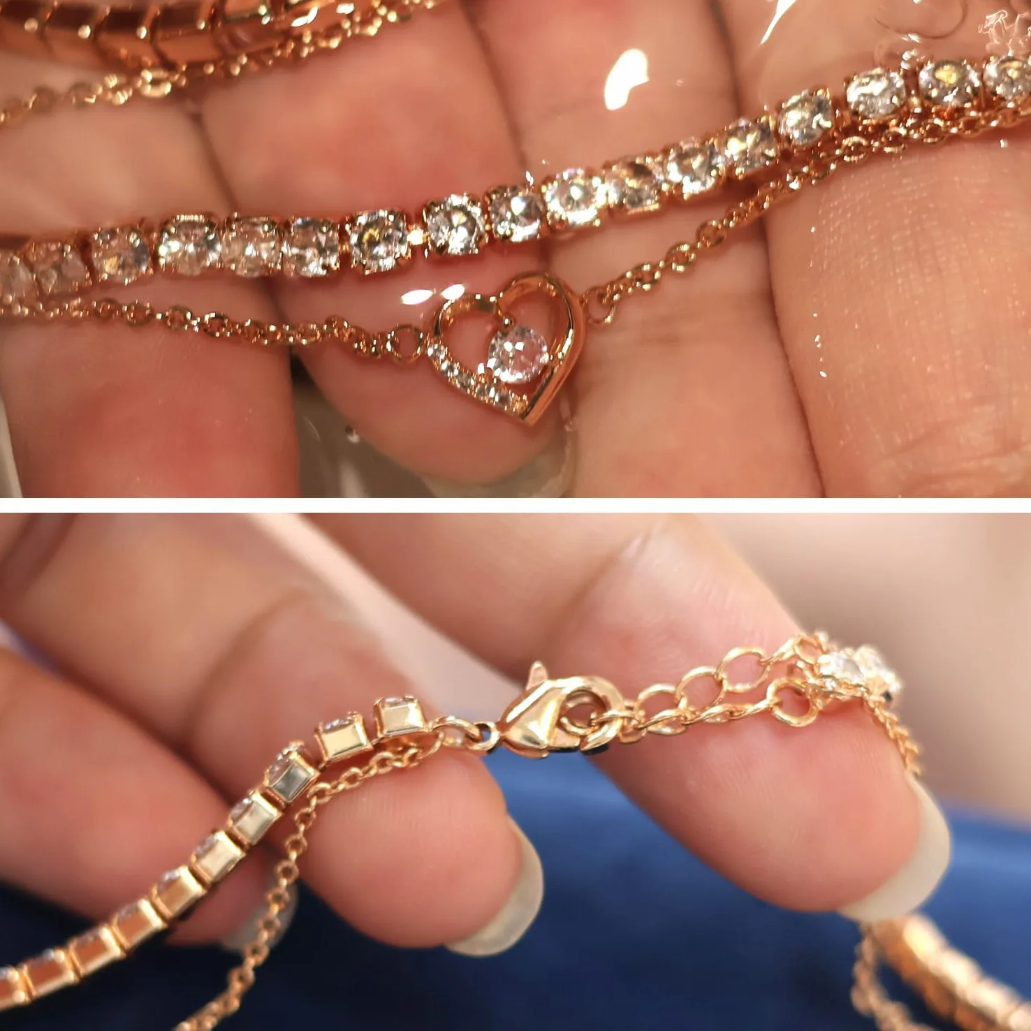 Ghirlanda per caviglia a stile tennis con moissanite, diamanti coltivati in laboratorio da 4mm, argento placcato spessore con oro rosa 18K, ghirlanda per caviglia d'oro regolabile, regalo di gioielli