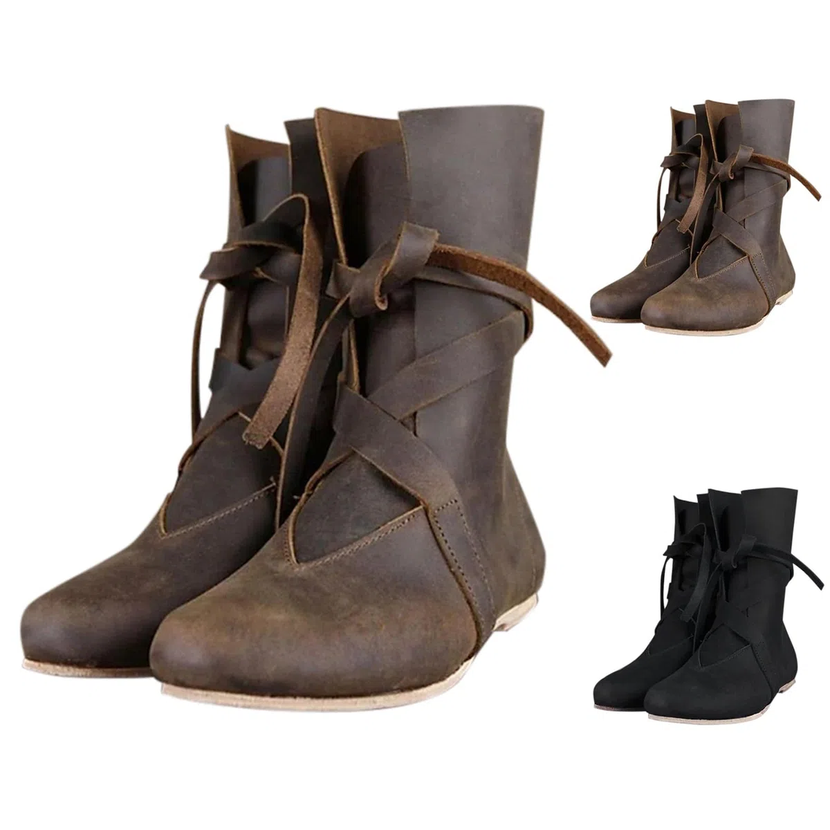 Generisch Scarpe medievali da uomo e donna, stile retrò, medievale, punk, stivali da cavaliere, morbidi e confortevoli, in pelle PU, per costume da cosplay