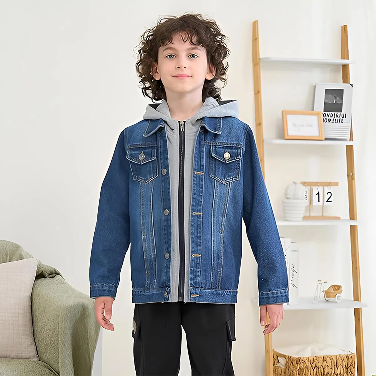 amropi Bambini Ragazzi Giacca di Jeans con Cappuccio Denim Giubbotto Casual Giubbino Jacket
