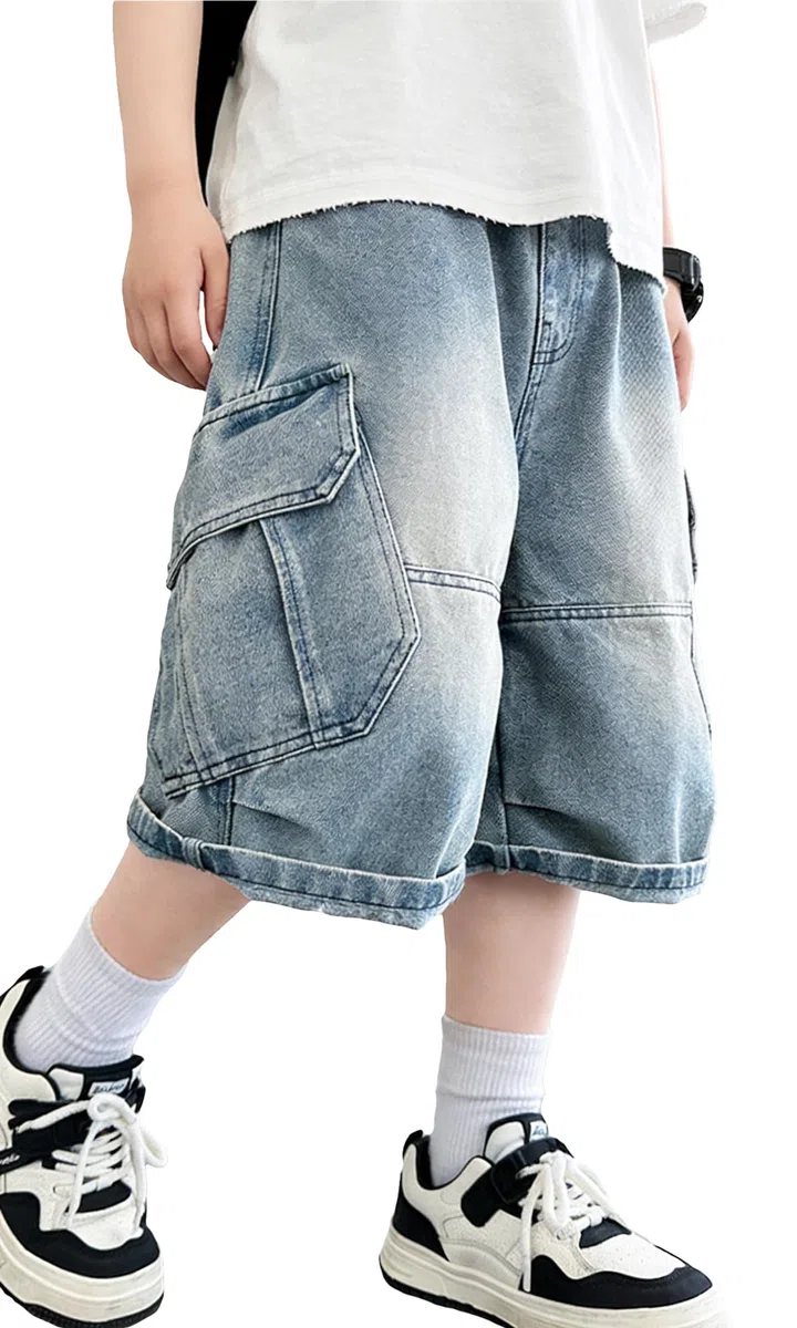 SEAUR Bermuda Baggy Bambino Pantaloncini Jeans Ragazzo Gamba Larga Jean Shorts a Vita Elasticizzata con Tasche Pantaloni Corti Estivi 5-15 Anni
