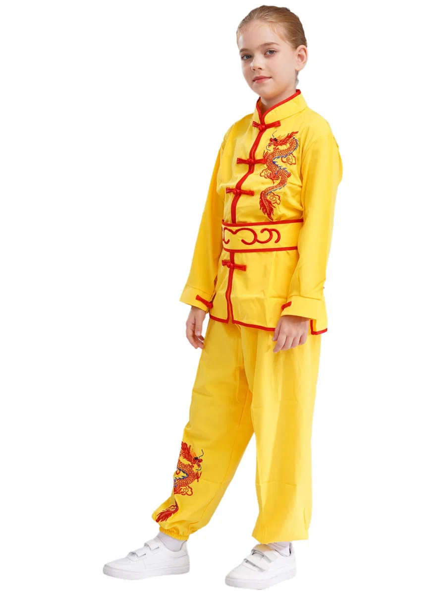 Mufeng Bambino Uniformi di Kung Fu Tang Suit Abiti Cinesi di Tai Chi Abbigliamento per Arti Marziali Camicia Cappotto Costume da Spettacolo Teatro