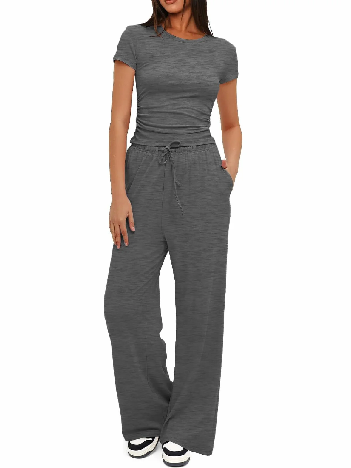 Tuta Donna Completa Tuta Sportiva Donna Estiva Elegante con Coulisse a Vita Alta Completi Donna con Pantaloni e T-Shirt Manica Corta