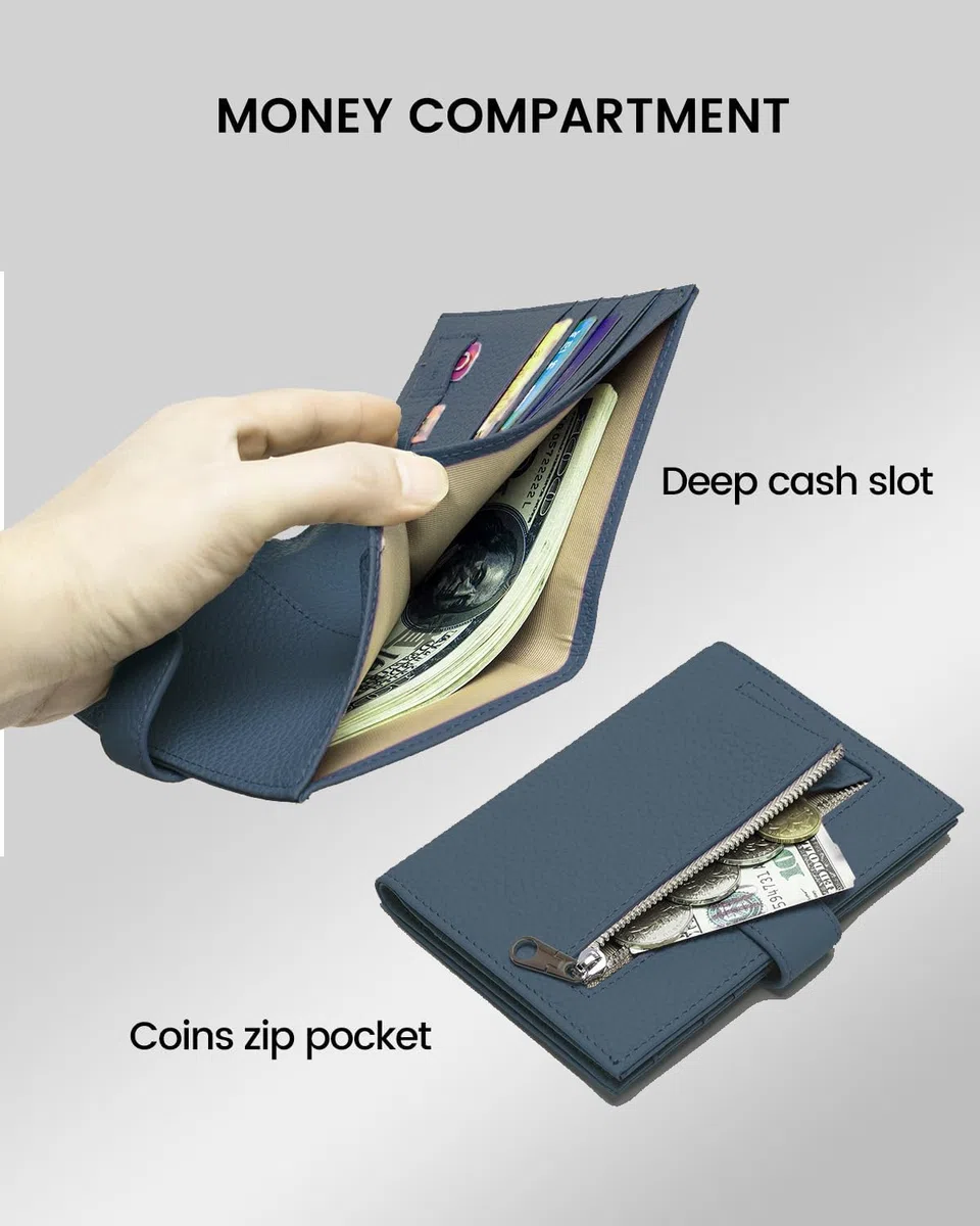 Karmiir Portapassaporto RFID Portafoglio da Viaggio per Donna, Custodia Passaporto in Pelle Portafoglio con Porta Carte Slot SIM, Tasca Monete con Cerniera e Slot Contanti Portafoglio da Viaggio