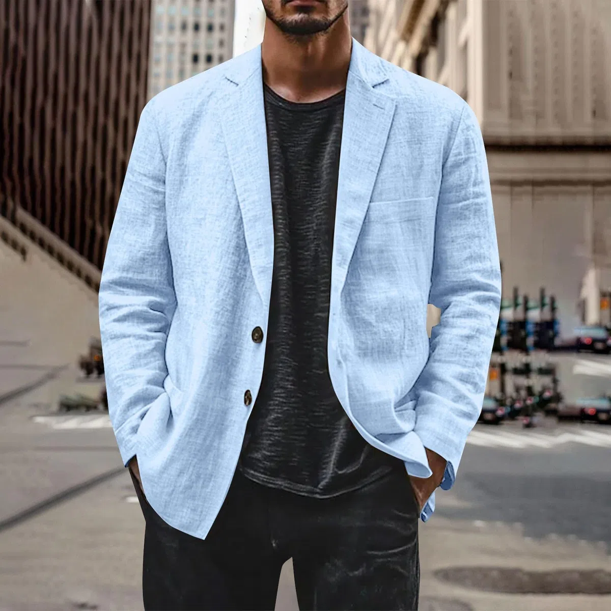 generisch Giacca da uomo casual, in lino, morbida, comoda, per il tempo libero, blazer, tinta unita, in lino, blazer da uomo, leggera, vestibilità regolare