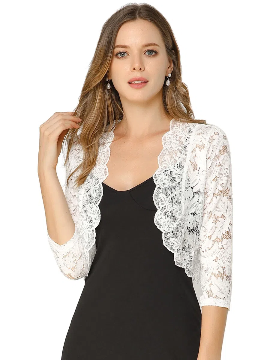 Allegra K Donna Elegante 3/4 Manica Puro Floreale Laccio Shrug Top Festa di San Patrizio