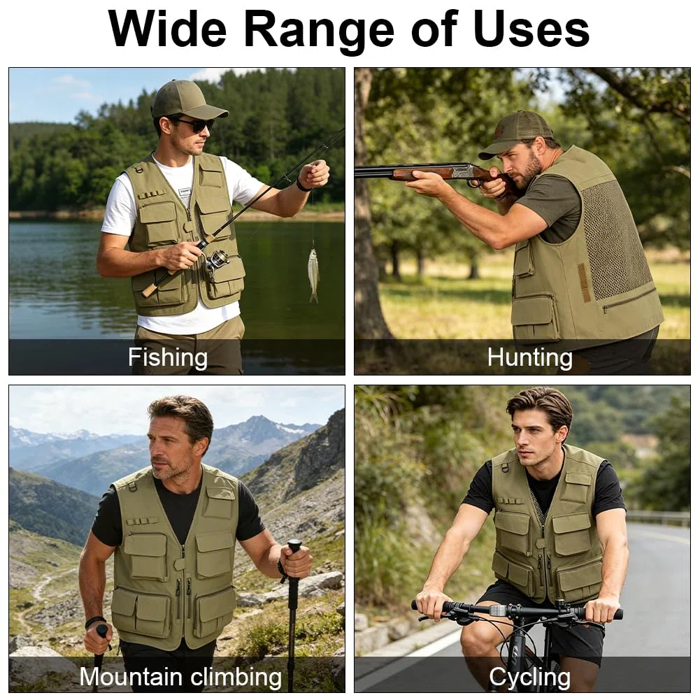 Uomo Gilet da Pesca Multitasche, Gilet da Viaggio Leggero e Traspirante, Giacca Senza Maniche da Esterno, Adatto per la Pesca, Attività All'aperto, Campeggio, Alpinismo