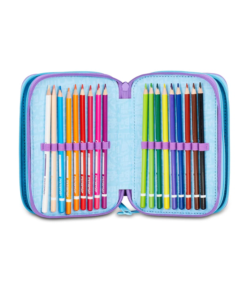 Mitama Astuccio Scuola 3 Scomparti, TRIPLO DAISYPOP, Contenuto 47 pz, Completo di Matite, Pennarelli, Portapenne Scuola Elementare Bambina