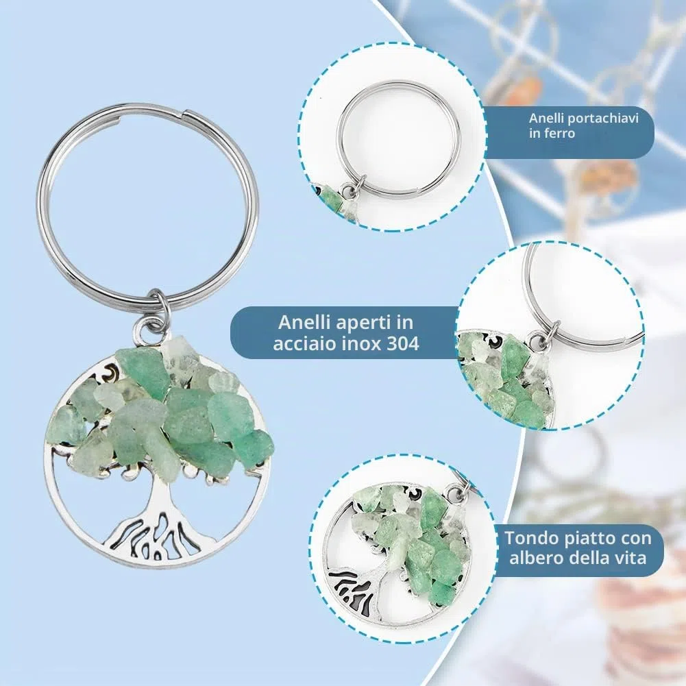 SUPERFINDINGS Albero della Vita Portachiavi Pietra di Cristallo Naturale Fatti A Mano Fai da Te Portachiavi Pendente Fascino della Pietra Preziosa Catena Chiave Fascino Fatti A Mano