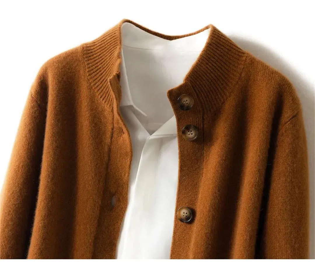 Alloaone Cardigan in Maglione di Cashmere A Maniche Lunghe da Donna con Maglione Lavorato A Maglia di Lana Sciolta A Collo Mezzo Alto
