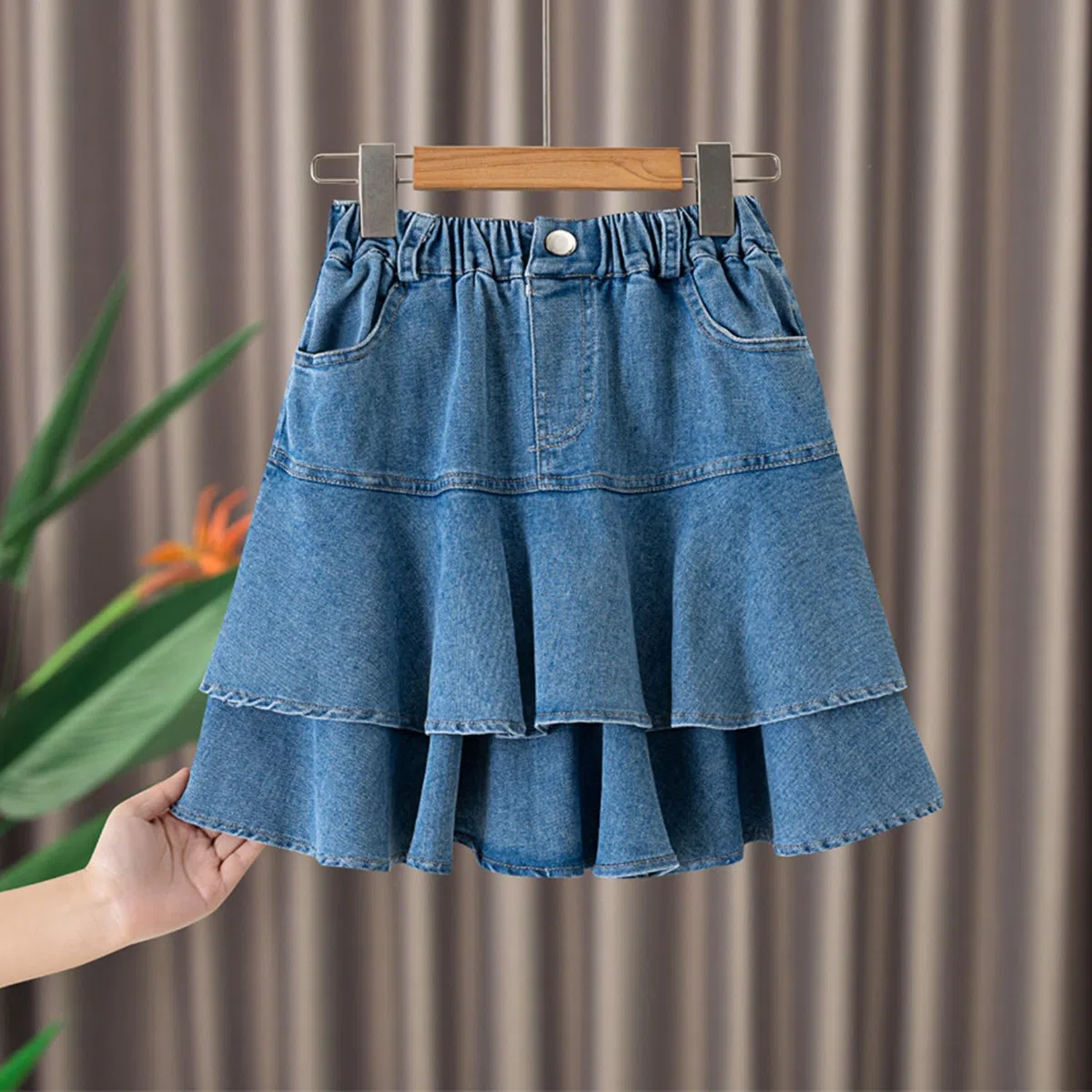 Gonna di jeans per bambina per bambina Estate Autunno Gonna di jeans a strati a vita alta per bambina con tasca