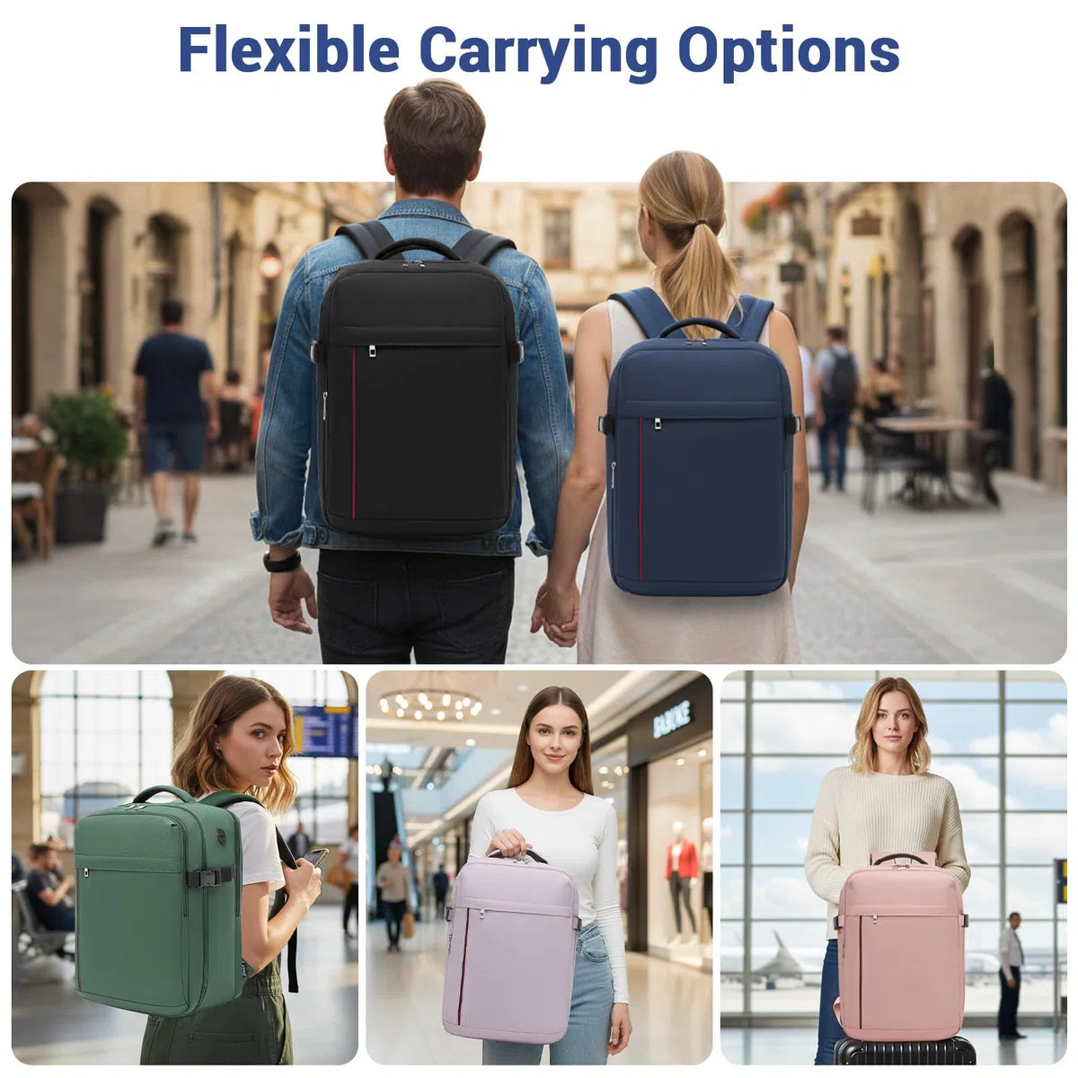 KONO Zaino 40x30x20 Ryanair Bagaglio a Mano 24L, Zaino da Viaggio Aereo Multitasche Compatto Leggero Impermeabile con Scomparto Laptop 15.6 Pollici per Uomo Donna Viaggi Weekend (Blu, 40x30x20cm)