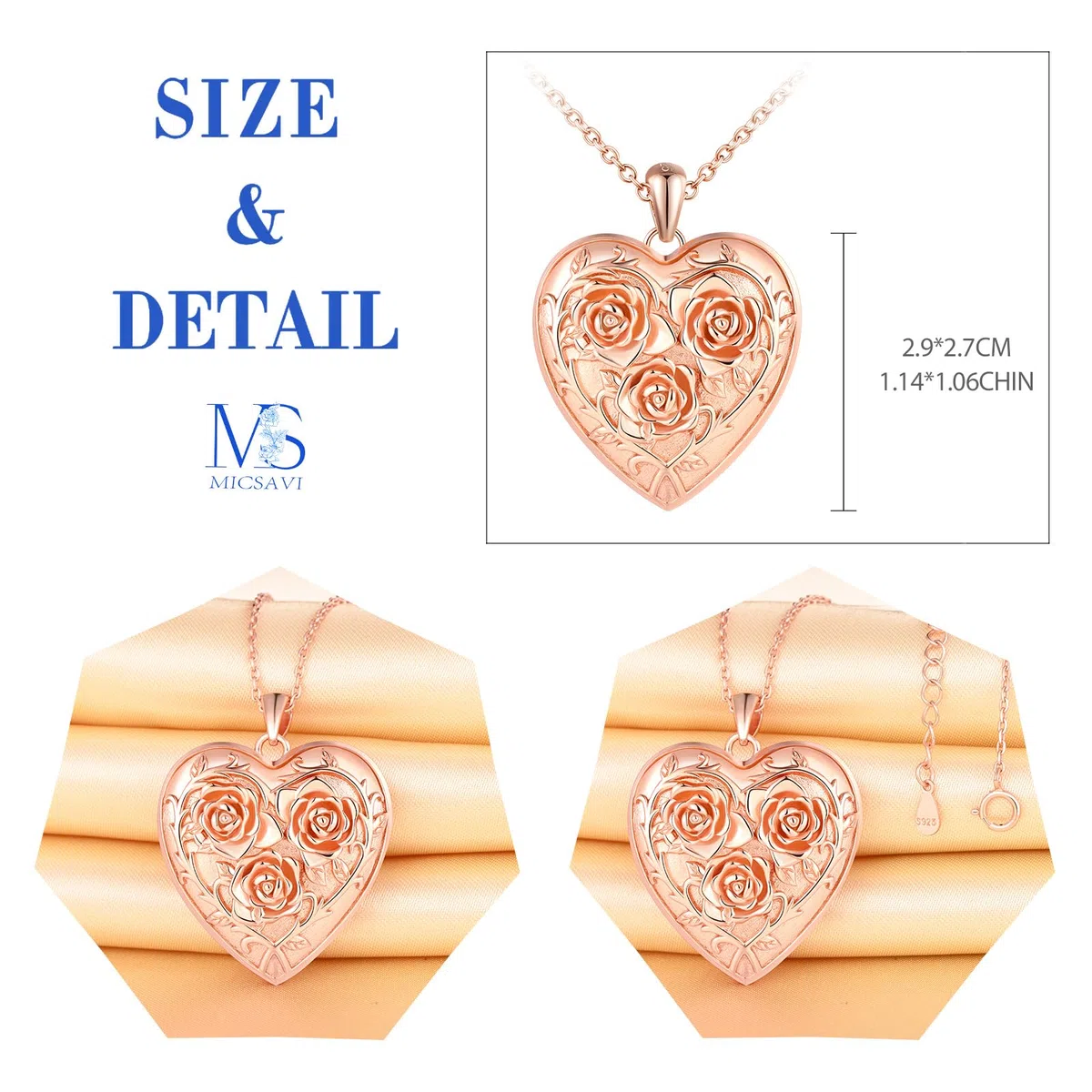 Collana Rose Foto Personalizzata Medaglione Cuore in Argento 925 per Donna Ragazza, Ciondolo Cuore con Tre Rose, Regalo Gioiello Portafoto per Fidanzata Madre Figlia