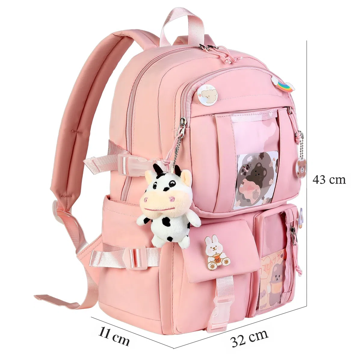 Zaino Kawaii con Accessori Graziosi Pin, Kawaii Peluche Giocattolo Animale Pin e Carta dei Cartoni Animati, Kawaii Backpack, Zaino Scolastico