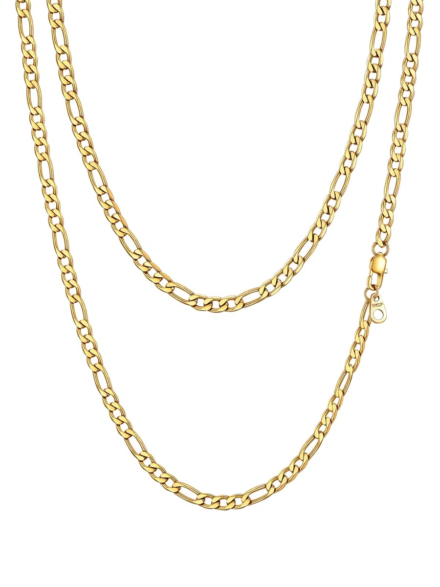 PROSTEEL Collana Catena Semplice da Uomo a Modello Maglia Figaro 3+1, 4 6 9 13 mm di larghezza, Acciaio Inossidabile/Placcato Oro 18K, Colore Argento Oro Nero(Confezione Regalo)