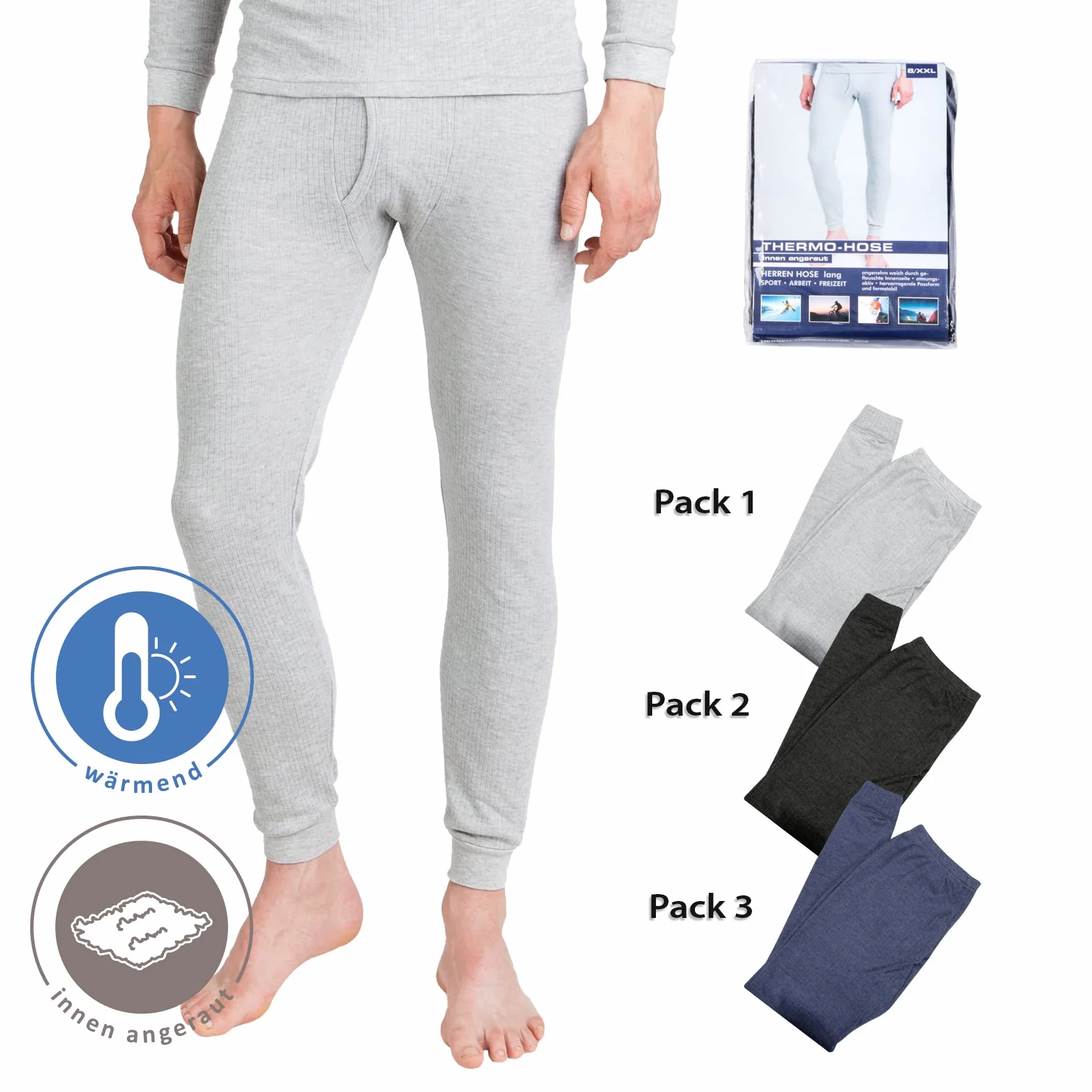 BestSale247 Confezione da 2 mutande termiche da uomo lunghe e calde con interno morbido