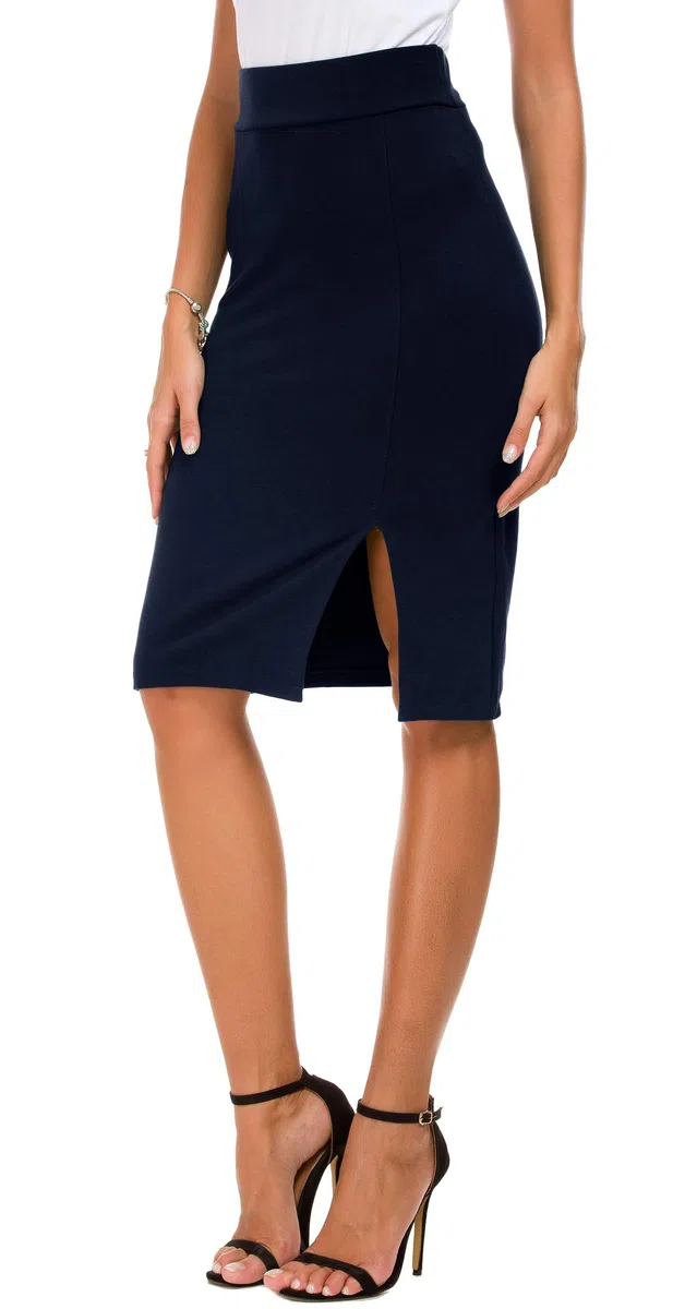Donna Business Solida Alta Vita Matita Gonna con Fessura Laterale Elastica Bodycon Midi Gonna