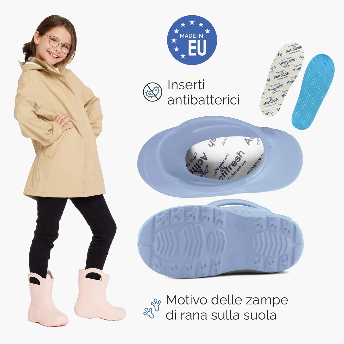 Ladeheid Stivaletti Pioggia Bambino in EVA, Leggeri Stivali Pioggia Bambina con Motivo a Rana, Facili da Pulire Stivaletti Bambina, Scarpe Bambino per Scuola LA-CA-01
