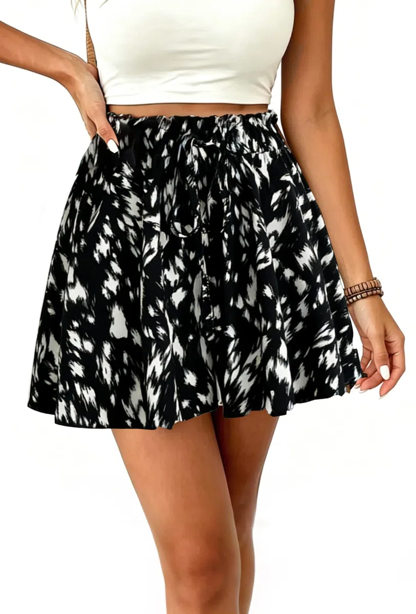 Pantaloncini Donna Estivi Eleganti Vita Alta Gamba Leggero Larga Shorts Boho Casual Larghi Shorts Donne Elasticizzata con Coulisse Pantaloncini Spiaggia