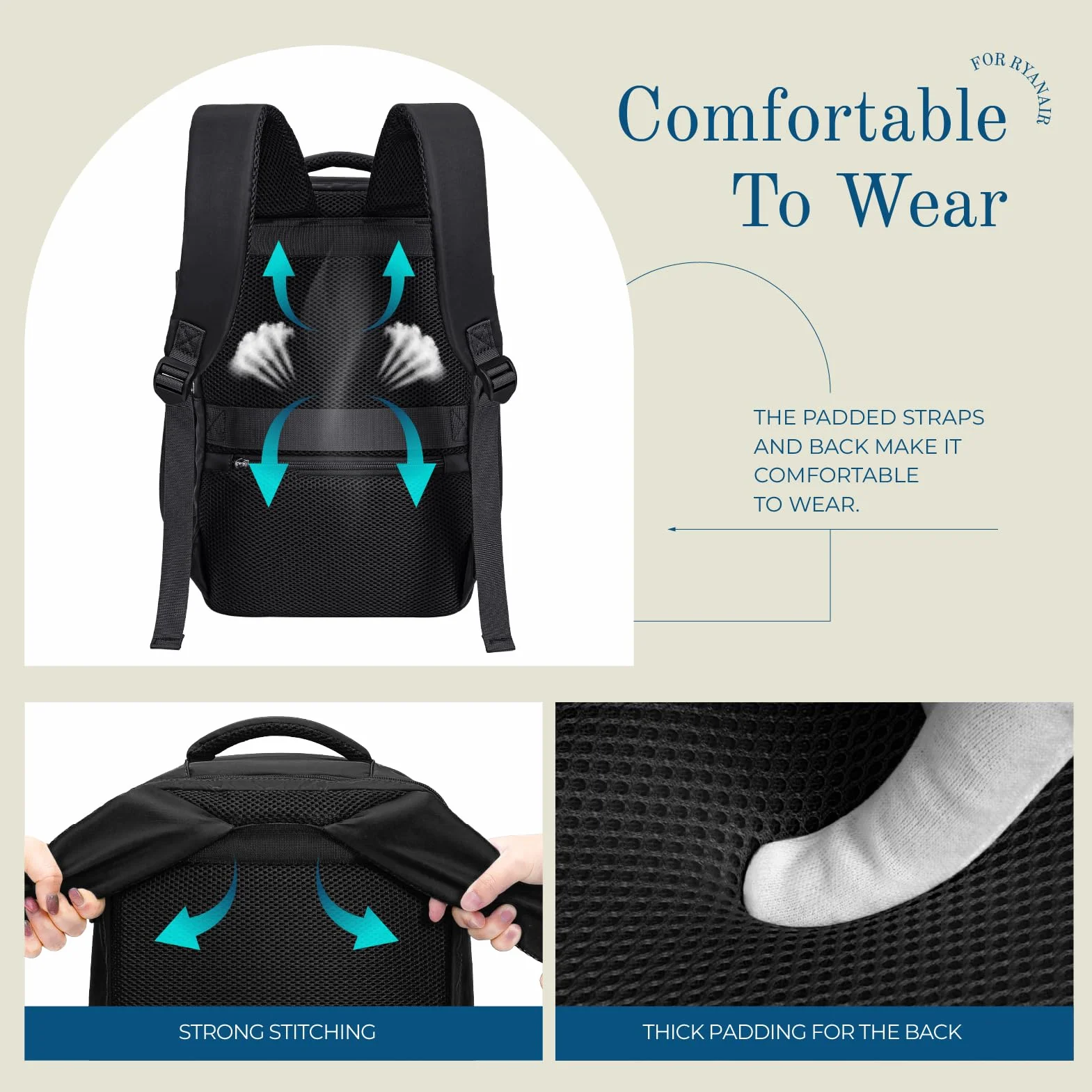 Lossga Zaino 40x30x20 per Ryanair Zaino da Viaggio Aereo Bagaglio a Mano Borsa da Cabina Borse Valigia Zaini Casual Unisex Laptop Daypack per Easyjet Vueling Wizz Air Eurowings