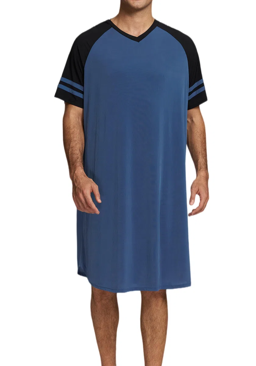 Camicia Notte Uomo Pigiami Estivi Maglia Lunga da Notte Maniche Corte per Estate