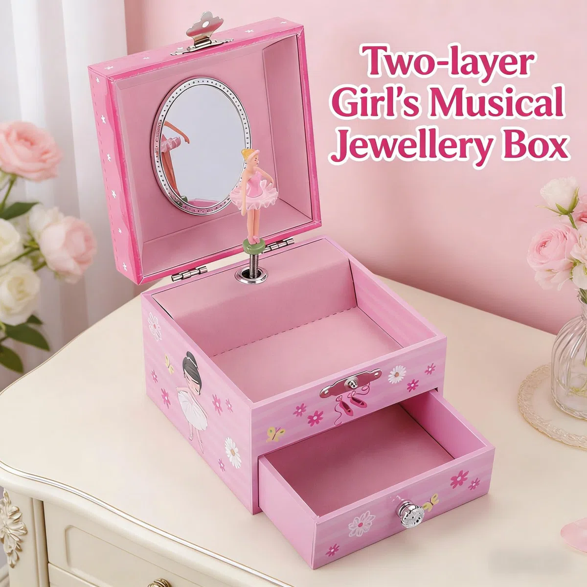 Portagioie Musicale da Ragazza con Smpatica Ballerina Rotante e Scatola Carillon per Bambini