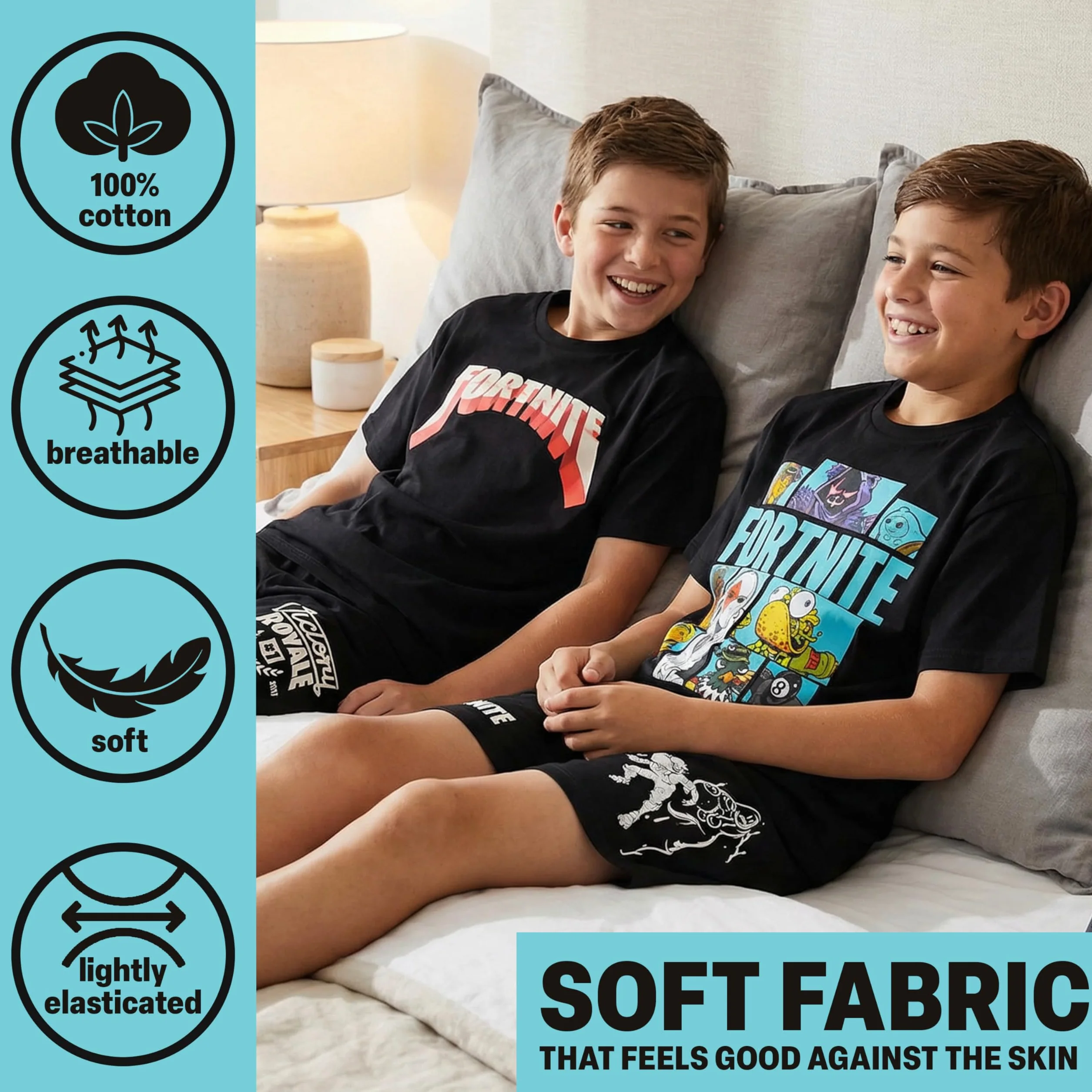 Fortnite Pigiama Ragazzo 7-14 Anni, Set Manica Corta Pigiami Bambini, Abbigliamento da Casa Estivo Traspirante, Regalo Bambino
