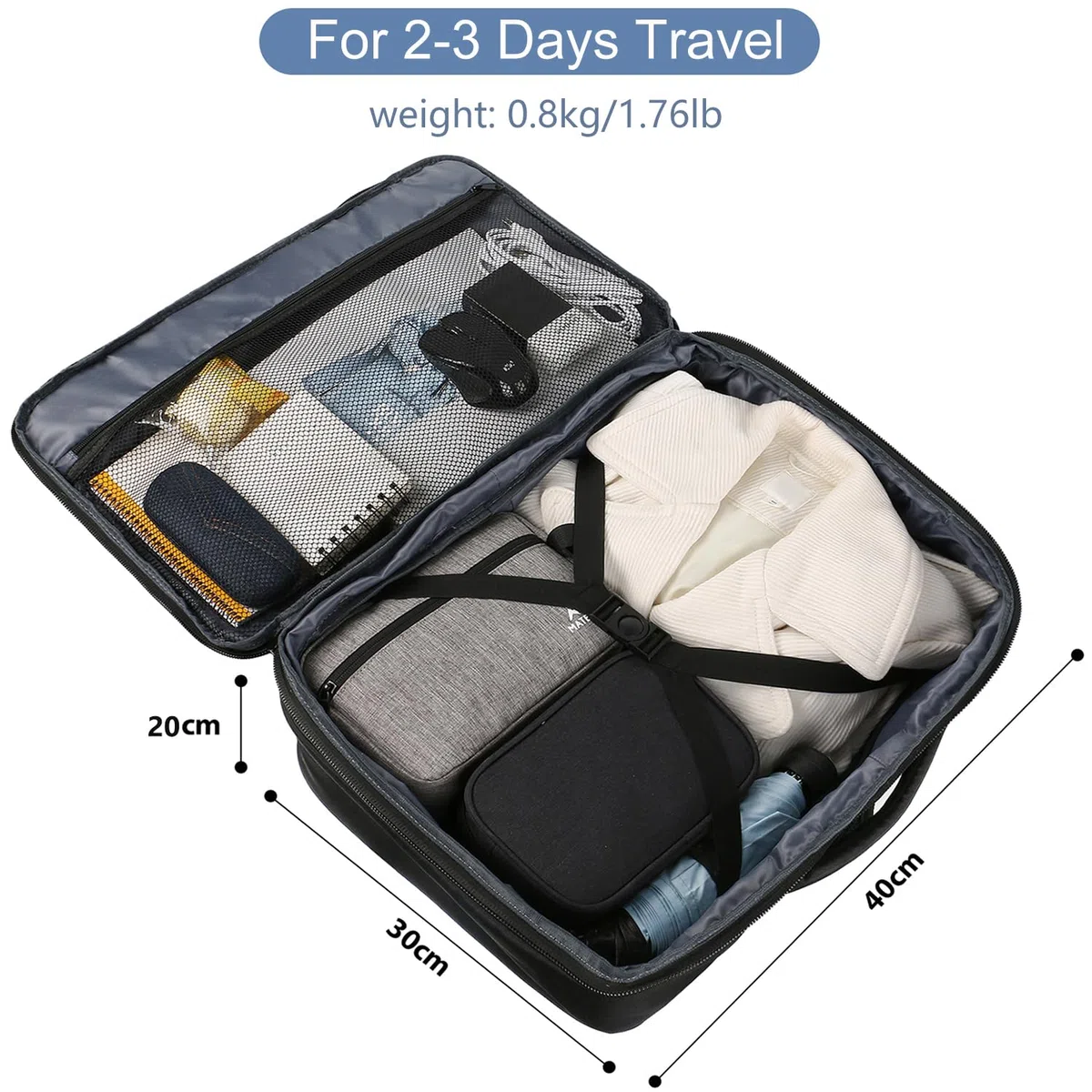 MATEIN Zaino Ryanair 40x30x20, Espandibile Zaino 40x30x20 per Uomo e Donna, 24L Zaini da Viaggio, Multitasche Bagaglio a Mano Aereo Compatto, Leggero Travel Bag per Ryanair, Wizz Air, Easyjet, Nero
