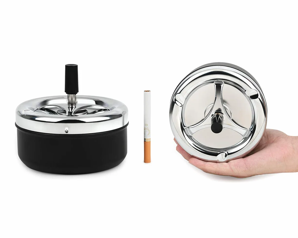 Posacenere rotondo grande Push Down Spinning Portacenere Spinning Portacenere senza fumo, 13 cm