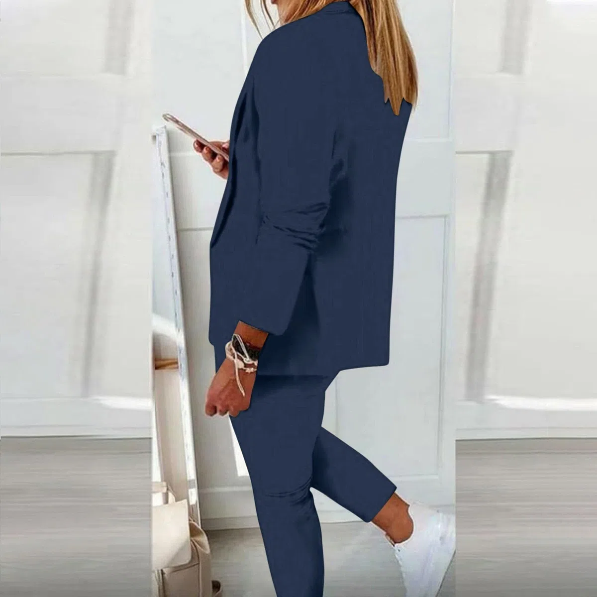 Tailleur 2 Pezzi Eleganti da Donna Business Set da Cocktail Elasticizzate Tailleur Blazer Bottone Manica Lunga Aperto Davanti Colletto Pantaloni Completo Oversize Cerimonia per Matrimoni e Feste