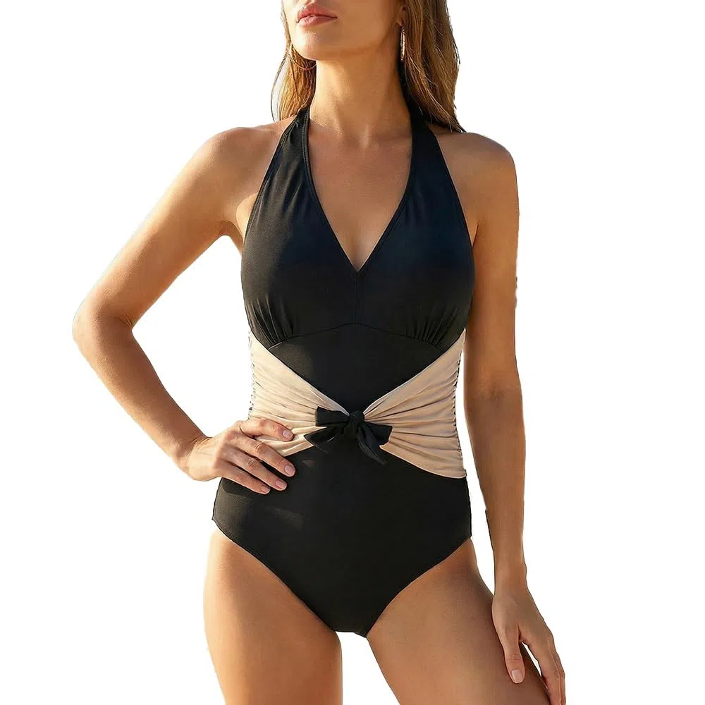 Costume Intero Donna Halter Monokini Costume Contenitivo Vita Alta One Piece Tankini Body Modellante Mare Elegante Bikiniset No Segno Abbronzatura Costumi Interi Curvy