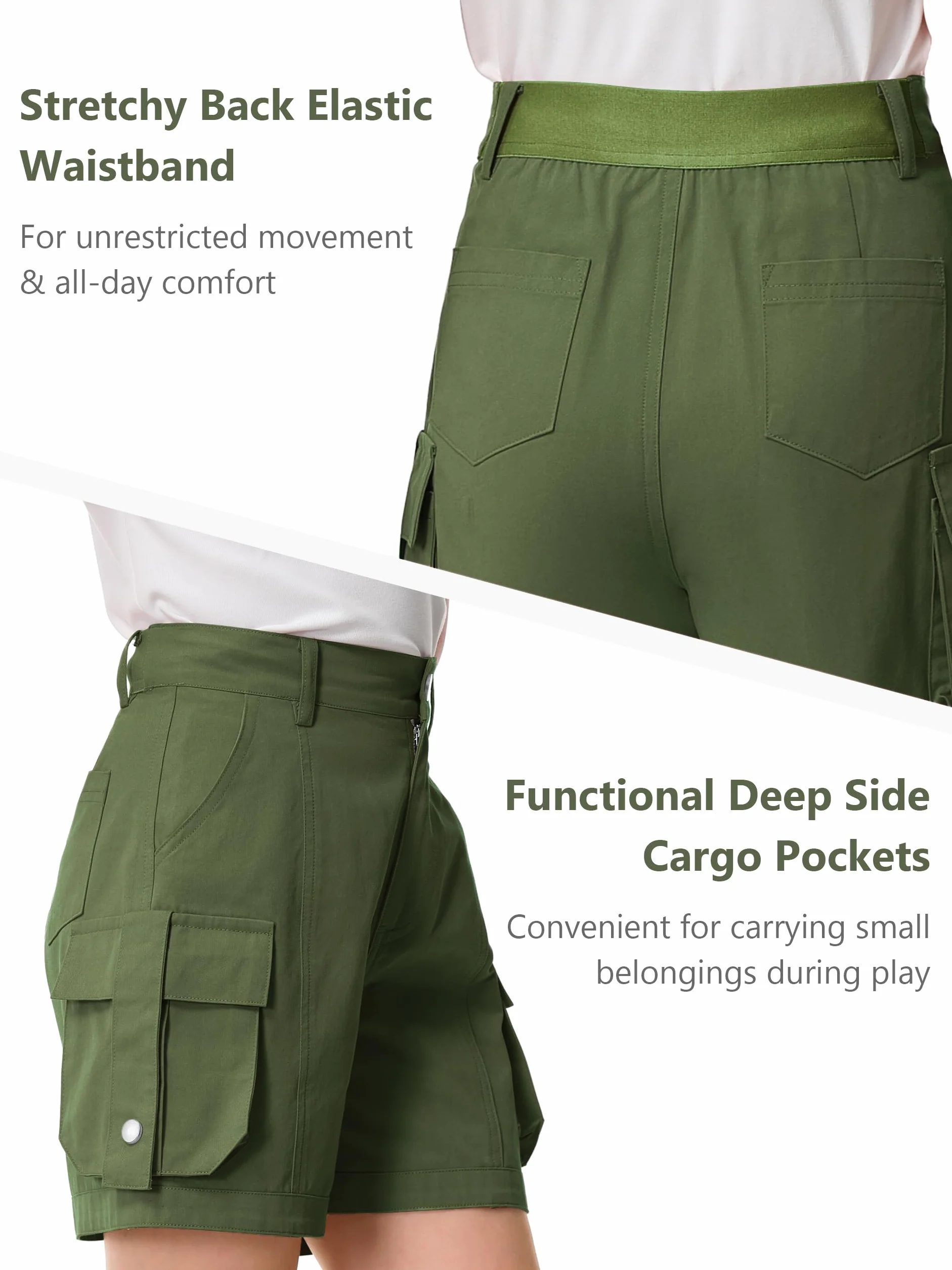 Rolanko Pantaloncini Cargo per Ragazze, Cotone Leggero con Vita Semi Elastico, Pantaloncini Estivi da Uniforme per Bambini