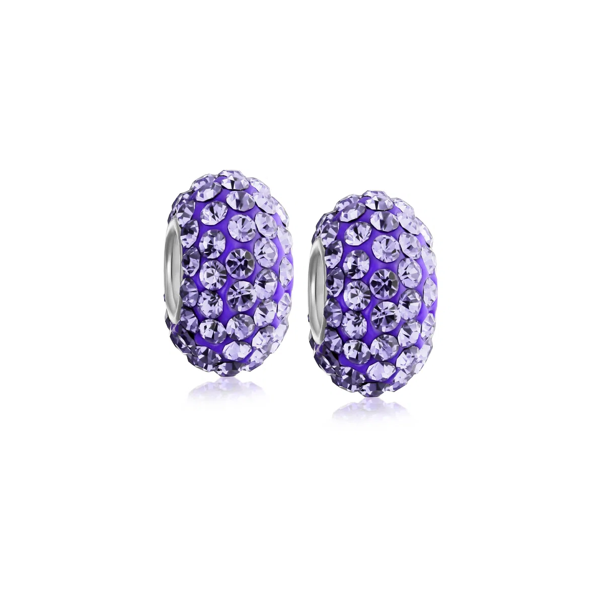 Bling Jewelry Set di due distanziatori in cristallo solido lilla viola con anima in argento sterling .925 adatti per braccialetti con charm europei per donne e adolescenti.