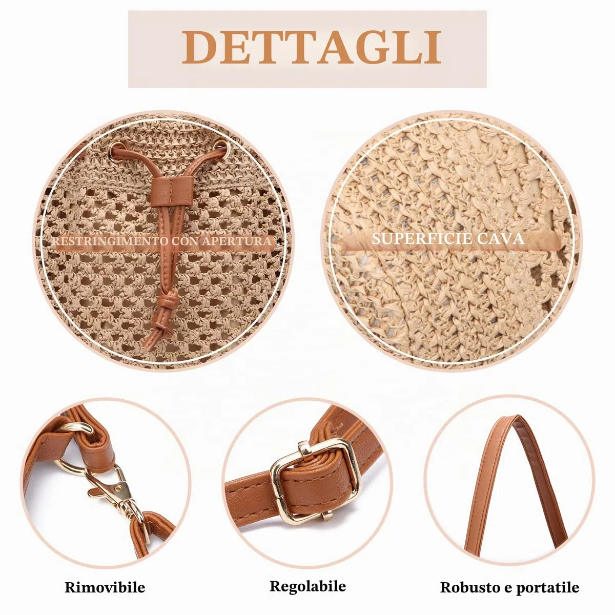 EVEOUT Borse a tracolla in Paglia Intrecciate a Secchiello Donna Bohémien Borsa a mano rafia spiaggia paglia Estiva