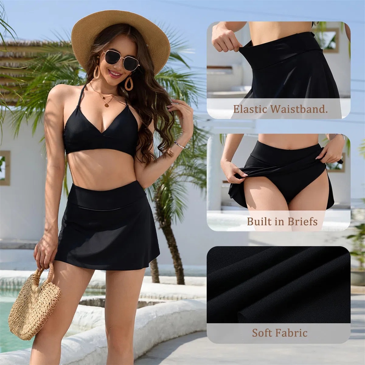 Gonna Costume da Bagno Donna Periodo Bikini A Prova di Perdite Piscina Gonna Pantaloncino Ciclo Ragazza con Slip Anti-Perdite Mare Costume Mestruale Donna Assorbente Vita Bassa Spiaggia