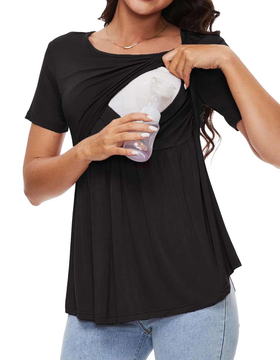 Sosolism Maglietta da Allattamento Carina Estate Maniche Corte T-Shirt per Poppata Top Fluttuante per Donne Post-Parto