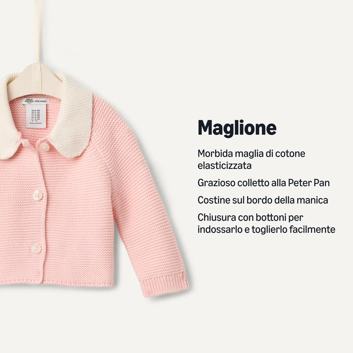 Amazon Essentials x Sofia Grainge Giacca in Maglia con Colletto Peter Pan Unisex Bimbi e Bambini