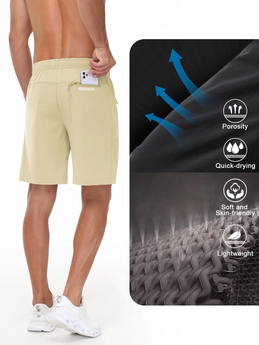 Pantaloncini Sportivi Uomo 8 Pollici con Tasca Zip - Tessuto Tecnico Asciugatura Rapida per Corsa, Palestra, Camminata Casual e Basket Leggero - Short Allenamento Traspirante
