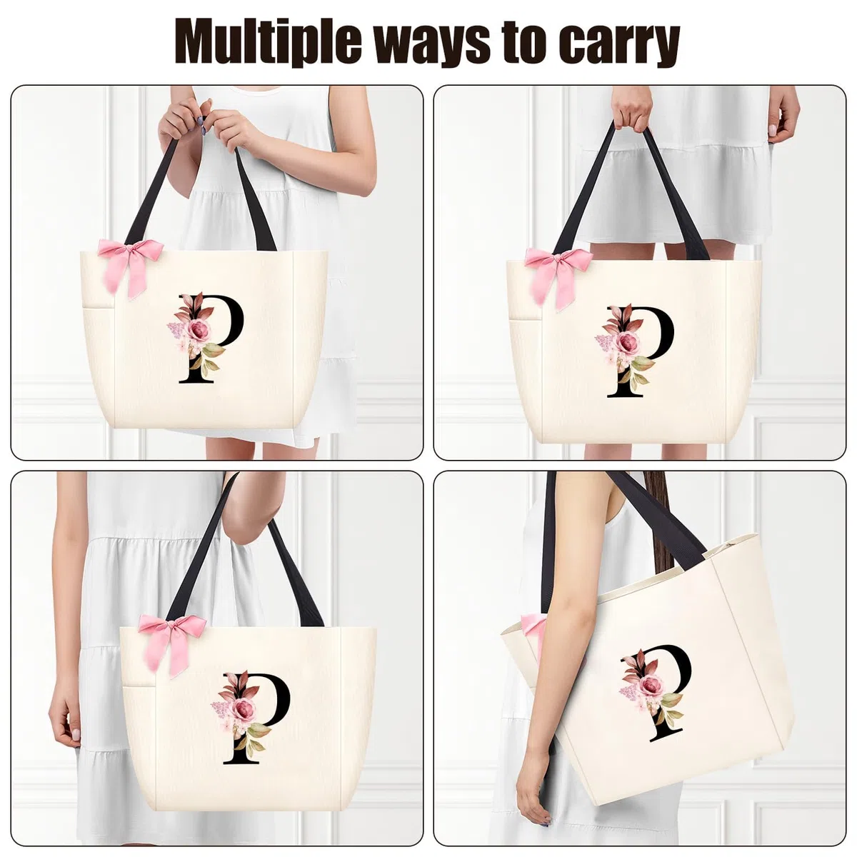 Vavabox Borsa tote personalizzata con iniziali dalla A alla Z, regalo impermeabile per donne, damigelle, mamma, insegnanti, amici