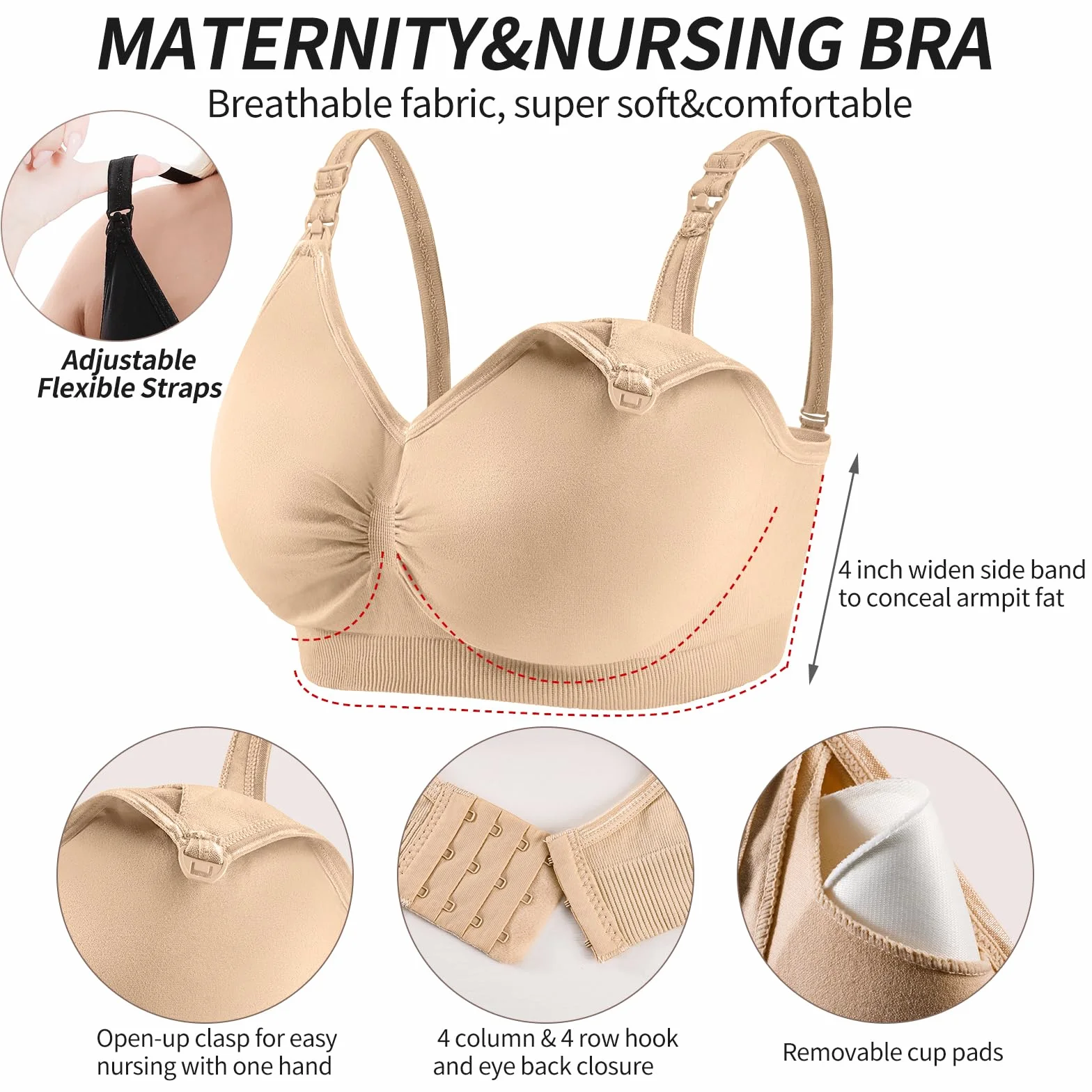3 Pezzi Reggiseno Allattamento Donna, Reggiseni Premaman Senza Cuciture Senza Ferretto Reggiseno Gravidanza maternità Nursing Bra con Estensione e Imbottito