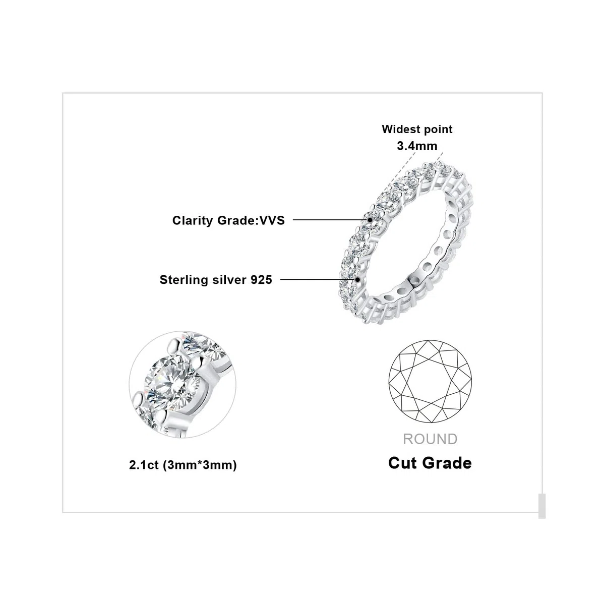 JewelryPalace Anello Half Eternity Donna Argento con Cubica Zirconia, Anelli Donna 925 con 6 Pietre a Taglio Rotondo, Fede Nuziale in Tre Ori Anello Eternity Matrimonio Argento Set Gioielli
