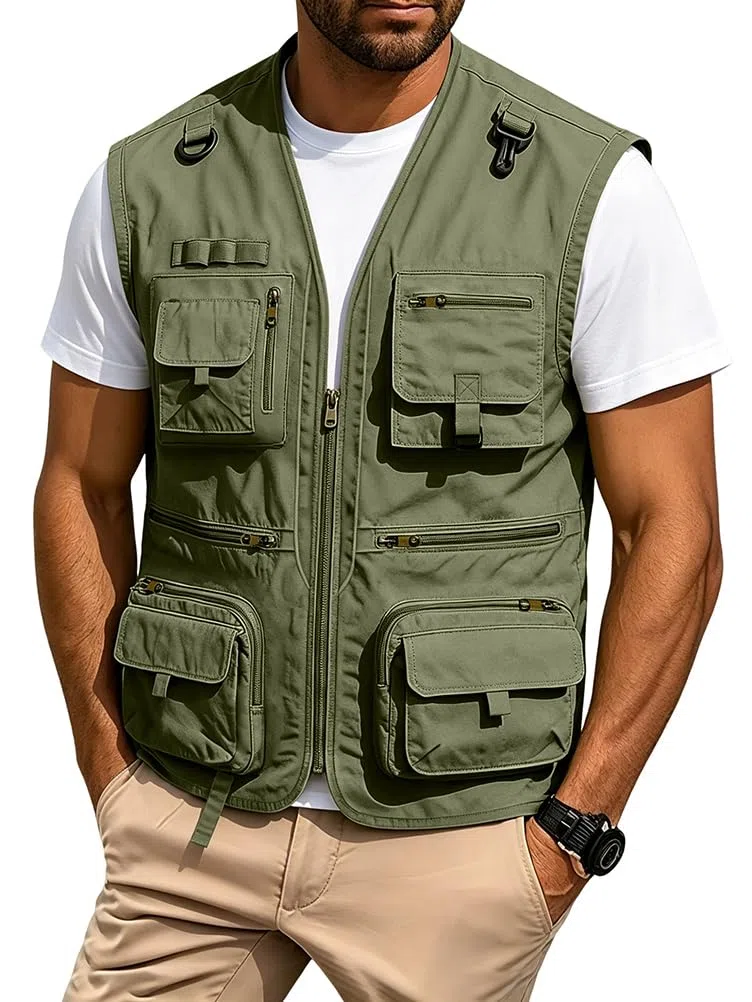 Gilet Smanicato Uomo Estivo Leggero Sportivo Multitasche da Lavoro Traspirante All'aperto Pesca Viaggio Giubbotto Senza Maniche Cronista Caccia Fotografi Safari