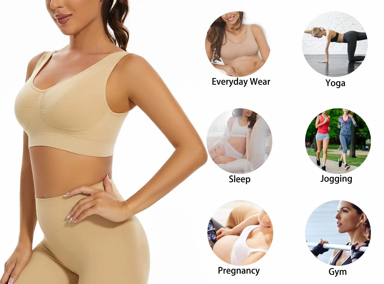 Lemef Reggiseno Sport Privo di Cuciture a Fili Liberi Reggiseno Yoga con Imbottiture Estraibili per Donne Set di 3