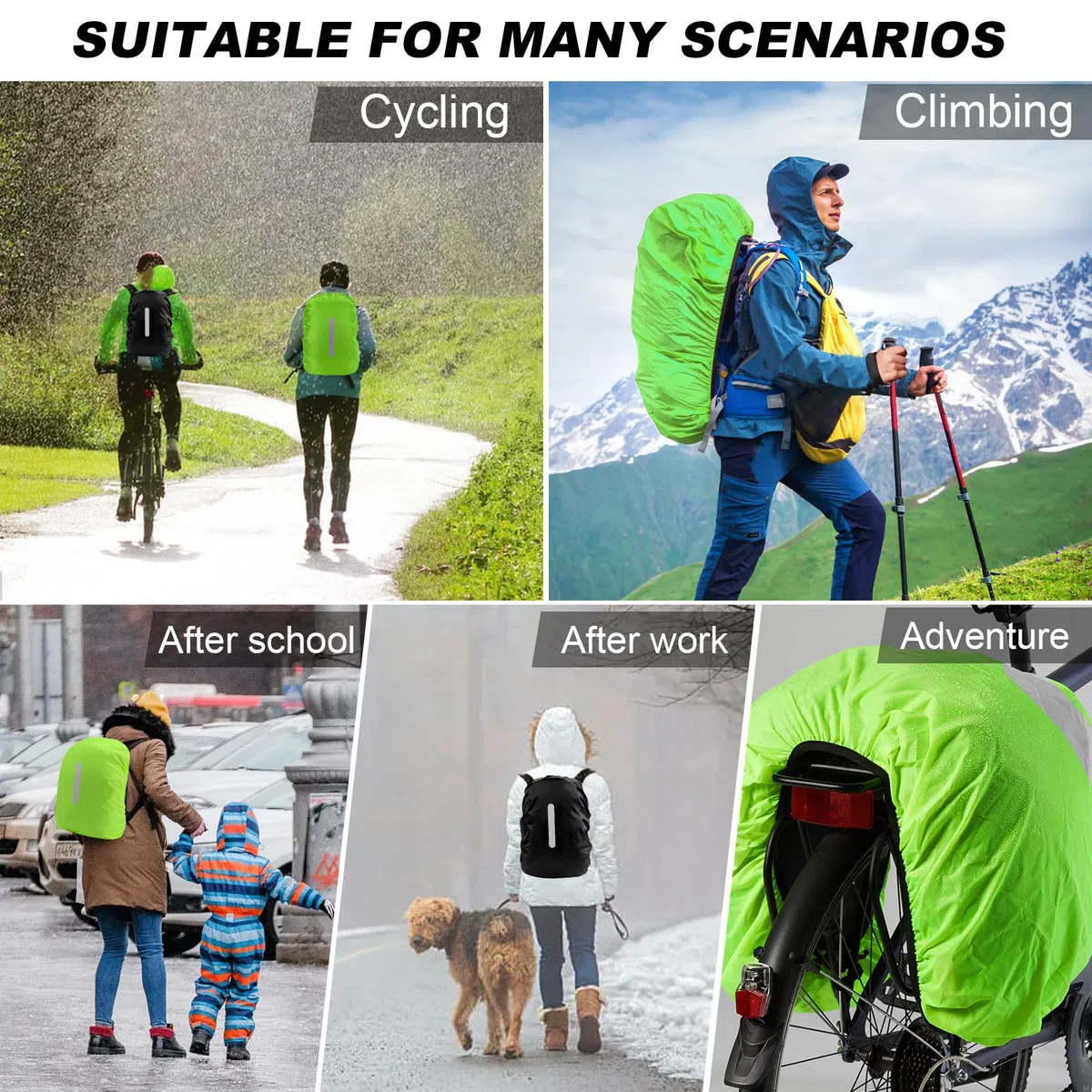 2 parapioggia zaino impermeabile (30 L-40 L), parapioggia per zaini con strisce riflettenti, borsa per la scuola, per ciclismo, trekking, campeggio, viaggi
