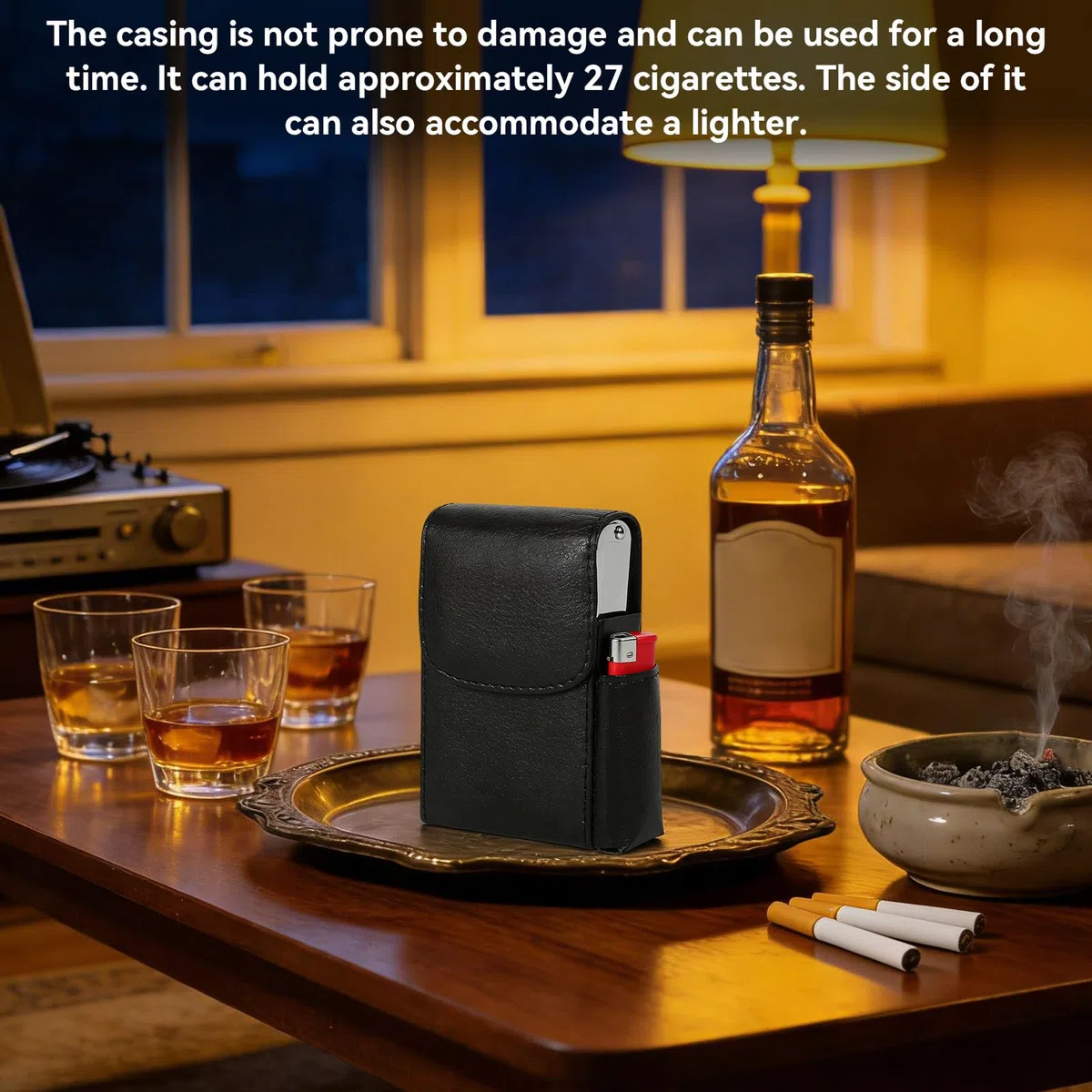 HERCHR Porta Sigarette con Porta Accendino, Portasigarette in Pelle PU con Borsa più Leggera, Custodia per Tabacco, Custodia per Donne e Uomini, Custodia per Sigarette, Porta Sigaretta (Nero)