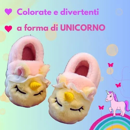 OrJana Pantofole Unicorno invernali. Suola Flessibile e Antiscivolo in EVA. Plantare Memory Anatomico