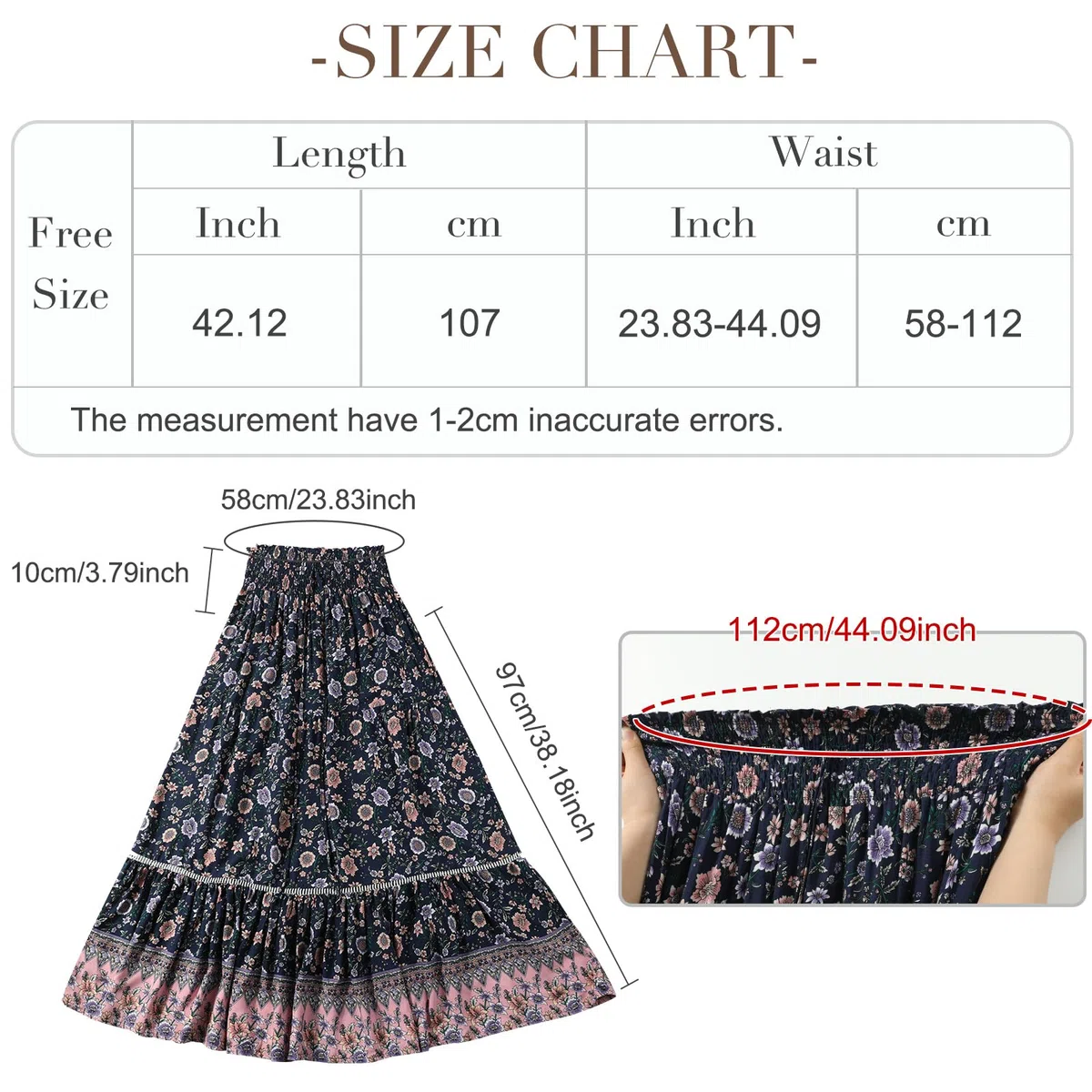 Genfien Gonna Donna Pieghettato Retro Maxi 2 in 1 Elegante Elastico Vita A-Linea Bohemien Sciolto Abiti da Spiaggia Vacanze Estate Casual