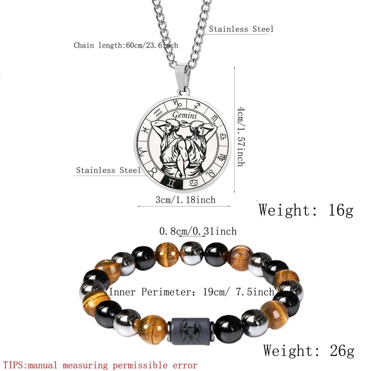 Set da uomo con segno zodiacale, collana e bracciale a costellazione in acciaio inox, braccialetto elastico di perle, regalo di compleanno