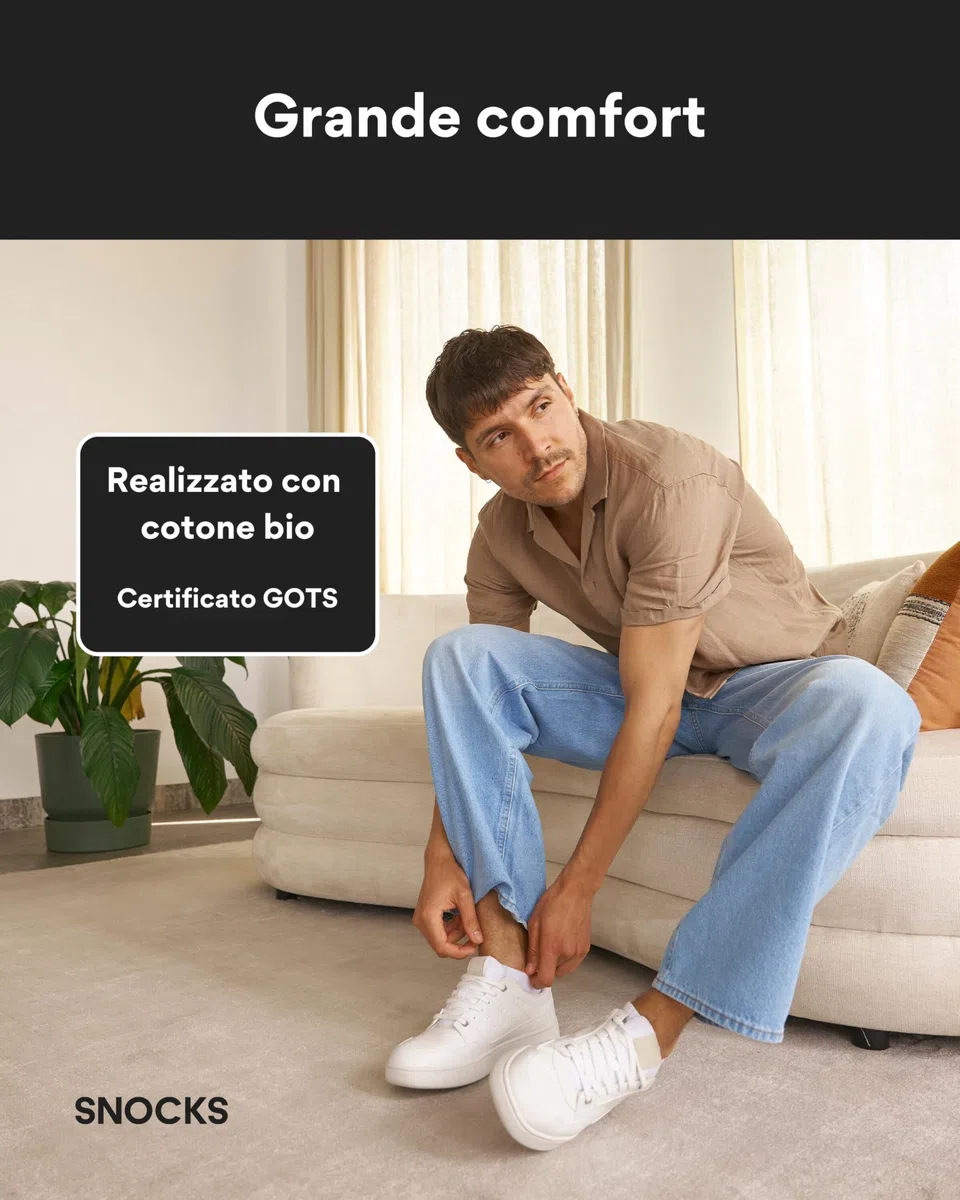 Snocks 6 Paia Calze Sneaker Traspiranti in Cotone Organico per Uomo e Donna - Taglie 35-50