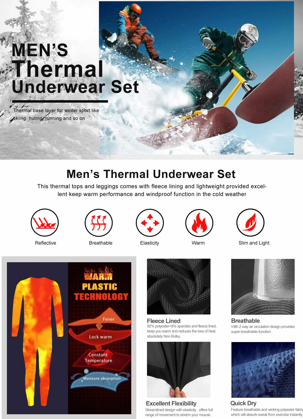 MEETYOO Biancheria Intima Termica Uomo, Intimo Termico Invernale Maglia Termici Pantaloni Base Layer per Sci Corsa Ciclismo