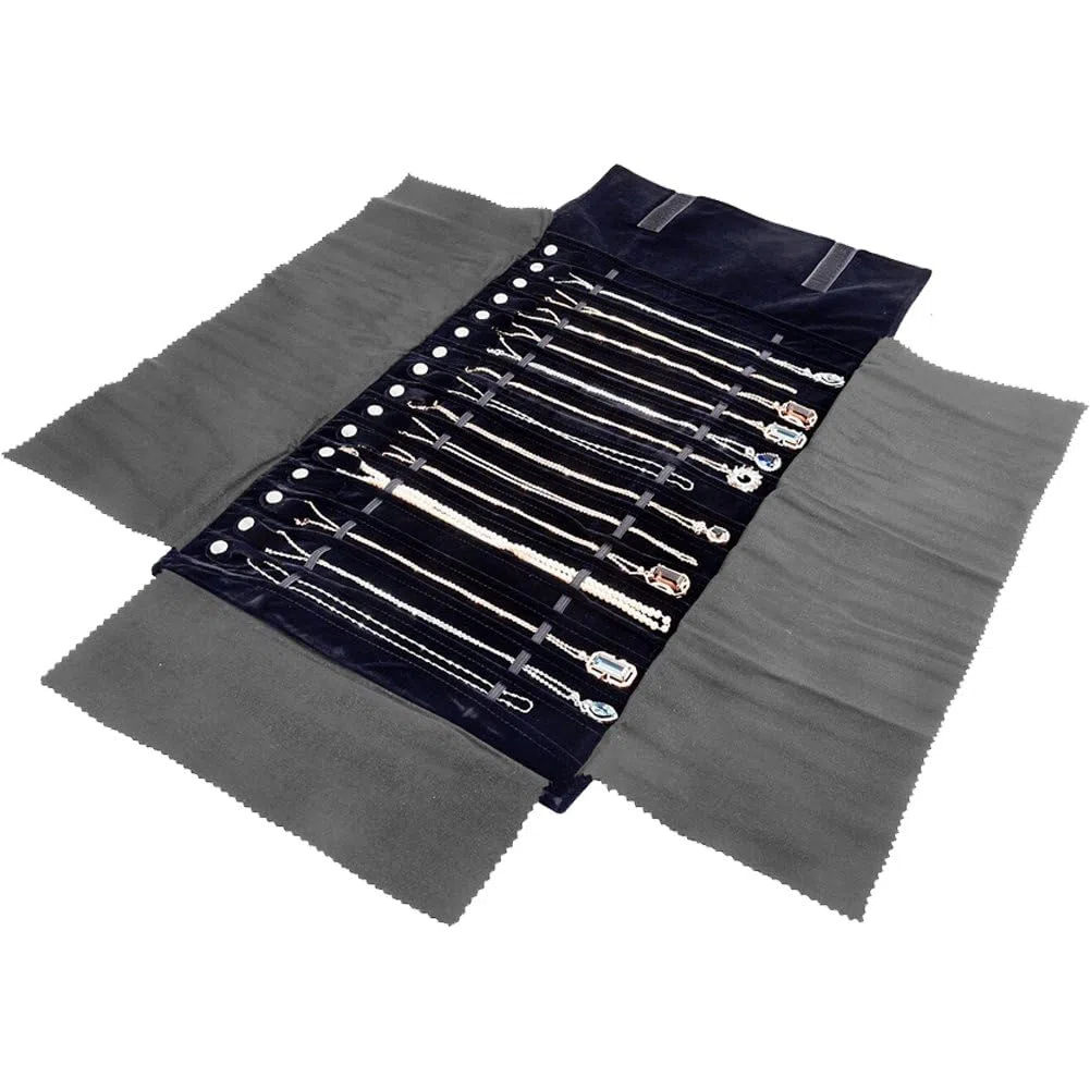 Borsa per Rotolo di Gioielli in Velluto Borsa Portatile per Organizzatore di Collane con Ciondolo Custodia per Espositori per Bracciale Borsa di Stoccaggio Custodia per Gioielli Viaggio